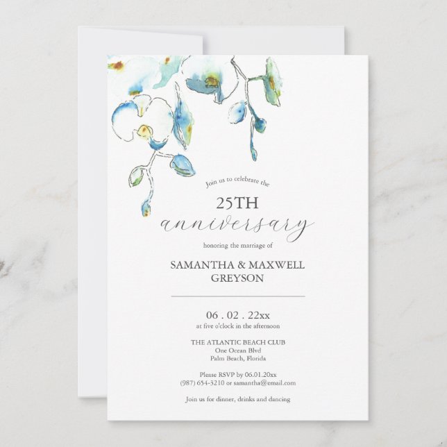 Convites de Aniversário de Casamento de 25 Floral (Frente)