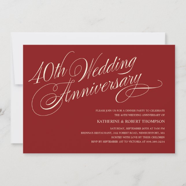 Convites de Aniversário de Casamento de Rubi (Frente)