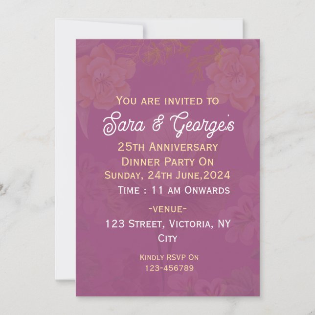 Convites de Aniversário de Casamento Elegante (Frente)
