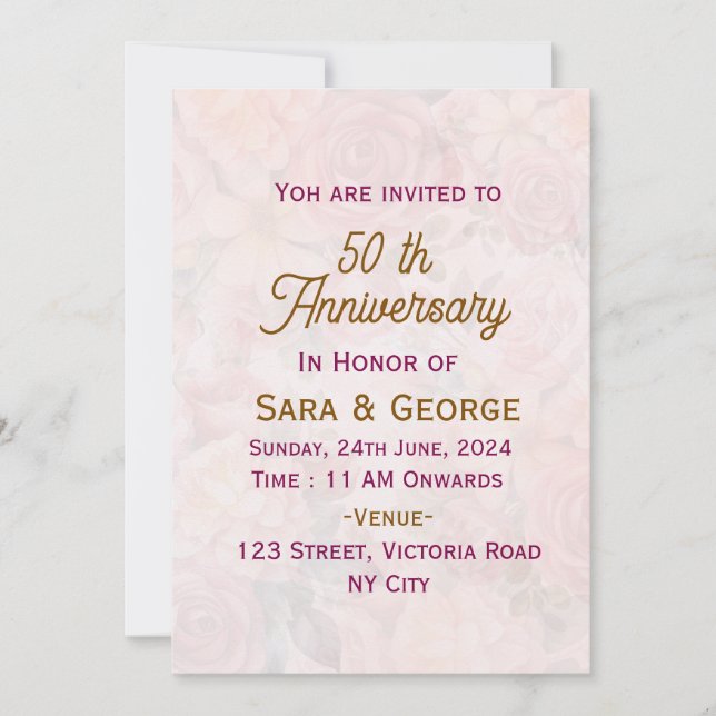 Convites de Aniversário de Casamento Floral (Frente)
