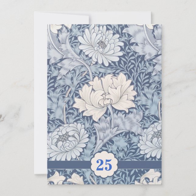 convites de aniversário de casamento vintage azuis (Frente)