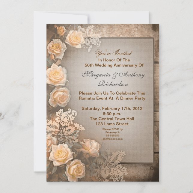 convites de aniversário de casamento vintage lindo (Frente)
