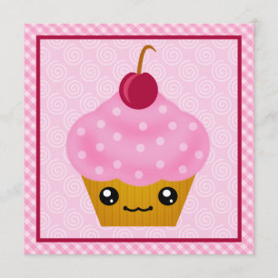 Convites de aniversário de cereja do Cupcake Kawa