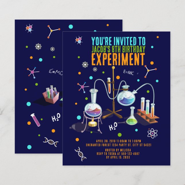 Convites de aniversário de ciência (Frente/Verso)
