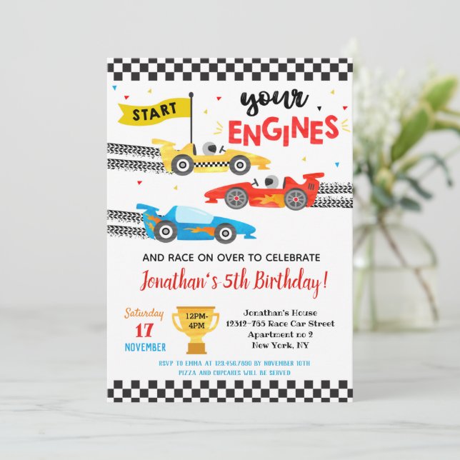 Convites de Aniversário de Corrida de Carros de Co (Em pé/Frente)