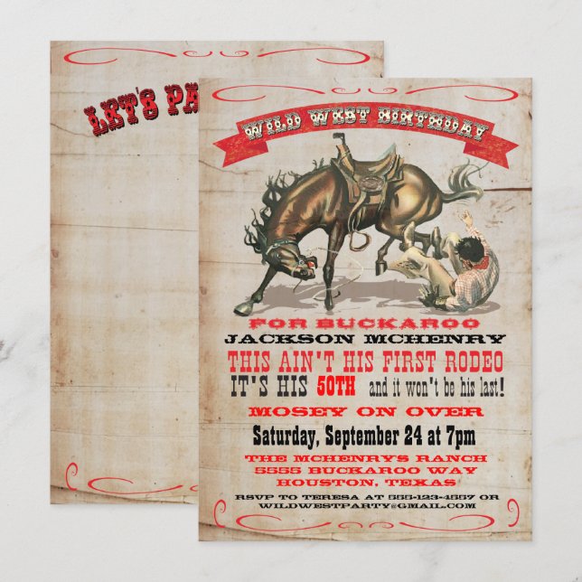 Convites de Aniversário de Cowboy Western (Frente/Verso)