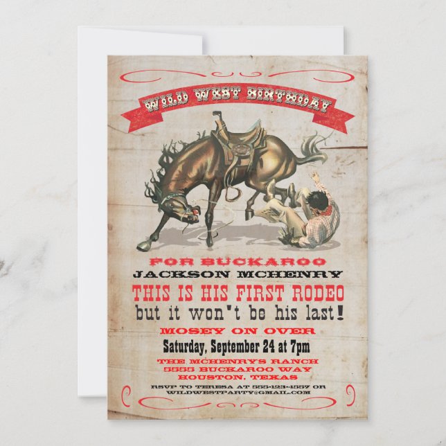 Convites de Aniversário de Cowboy Western 1º Ano (Frente)