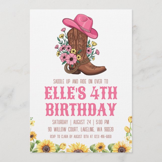 convites de aniversário de cowgirl ocidental (Frente)
