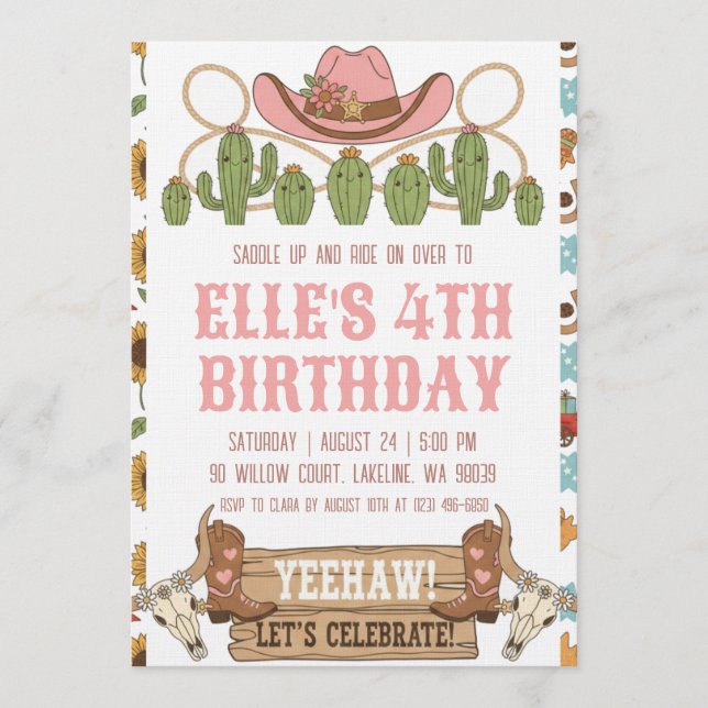 convites de aniversário de cowgirl ocidental (Frente)