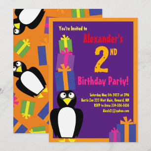 Convites de aniversário de Crianças de Pinguim