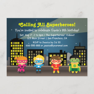 Convites de Aniversário de Crianças Super-Heróis F