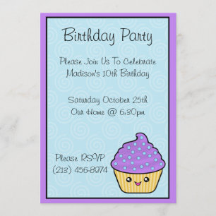 Convites de aniversário de Cupcakes Kawaii