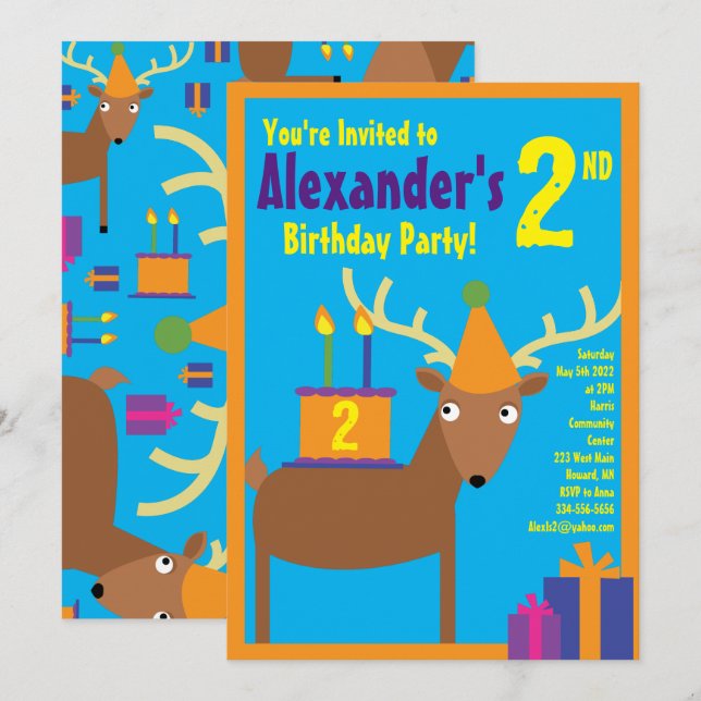 Convites de aniversário de Deer Animal Kid (Frente/Verso)