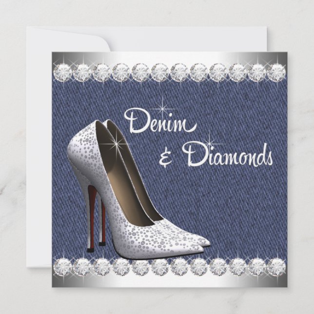 Convites de Aniversário de Denim e Diamantes (Frente)