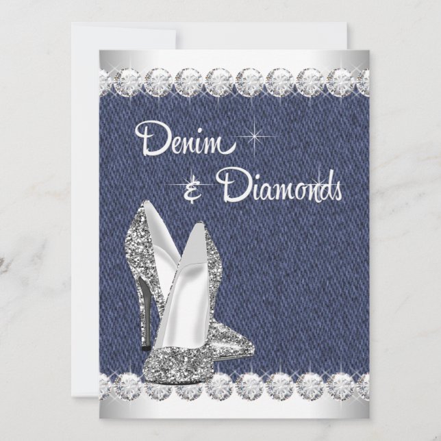 Convites de Aniversário de Denim e Diamantes (Frente)