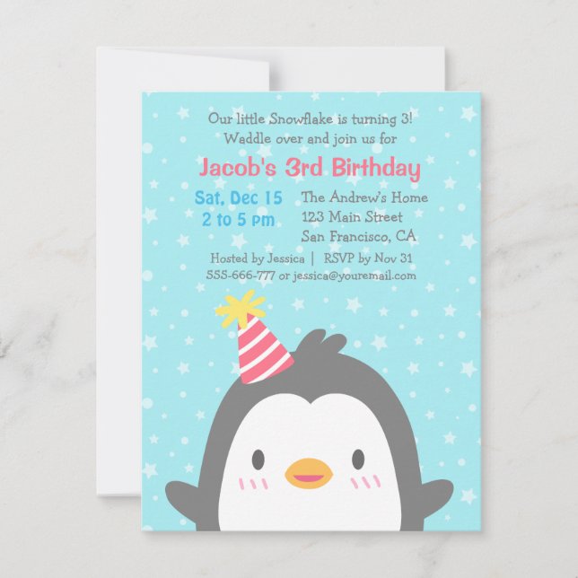 Convites de Aniversário de Dezembro do Pinguim Fof (Frente)