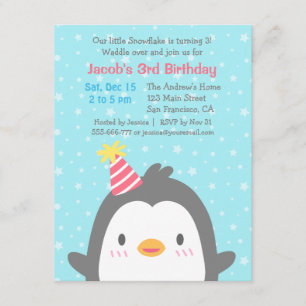 Convites de Aniversário de Dezembro do Pinguim Fof