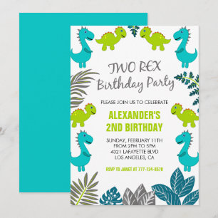 Convites de aniversário de dinossauro dois rex fes