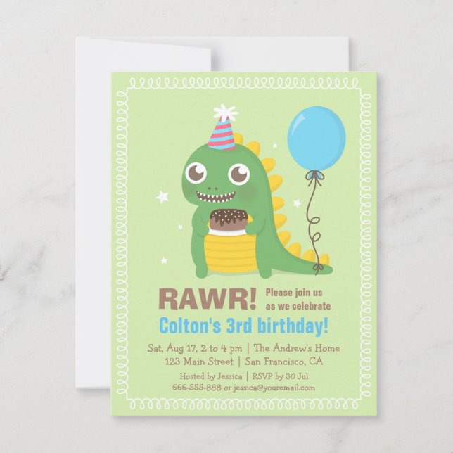 Convites de Aniversário de Dinossauro Fofos (Frente)