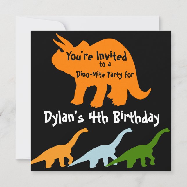 Convites de aniversário de dinossauro Laranja Pret (Frente)