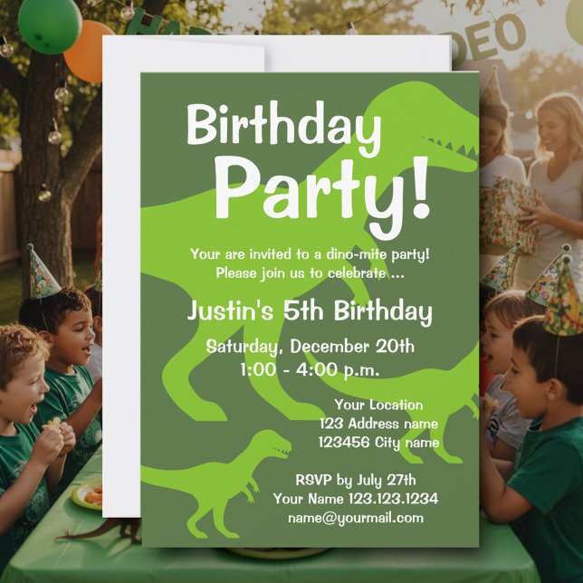 Convites de aniversário de dinossauros T-Rex para  (Kid's dinosaur party invitation template)