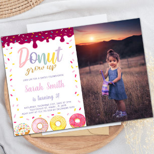 Convites de Aniversário de Donut Cor Pastil com fo