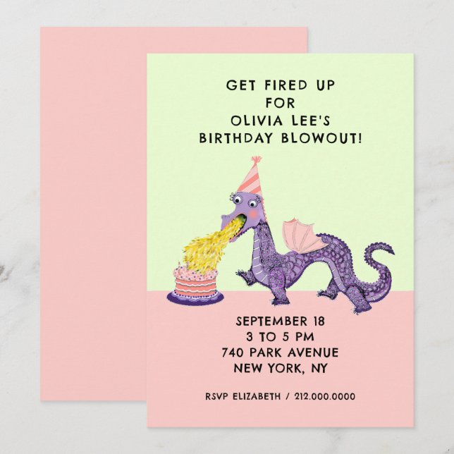 Convites de aniversário de dragões (Frente/Verso)