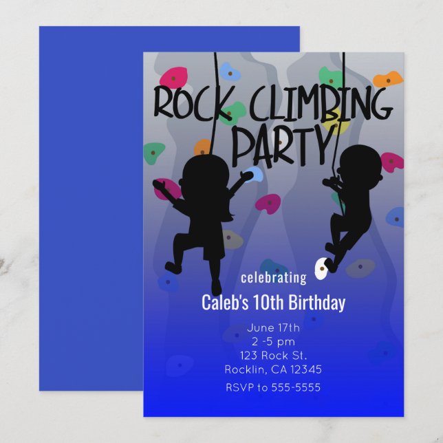 Convites de Aniversário de Festa de Escalada em Ro (Frente/Verso)