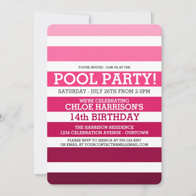 Convites de Aniversário de Festa na Piscina (Frente)