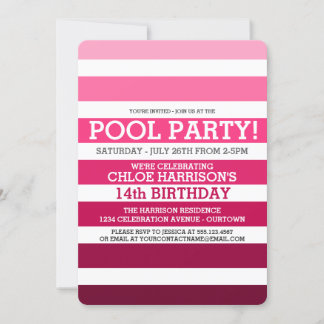 Convites de Aniversário de Festa na Piscina