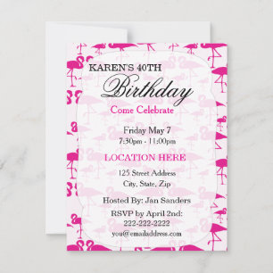 Convites de aniversário de flamingos tropicais co