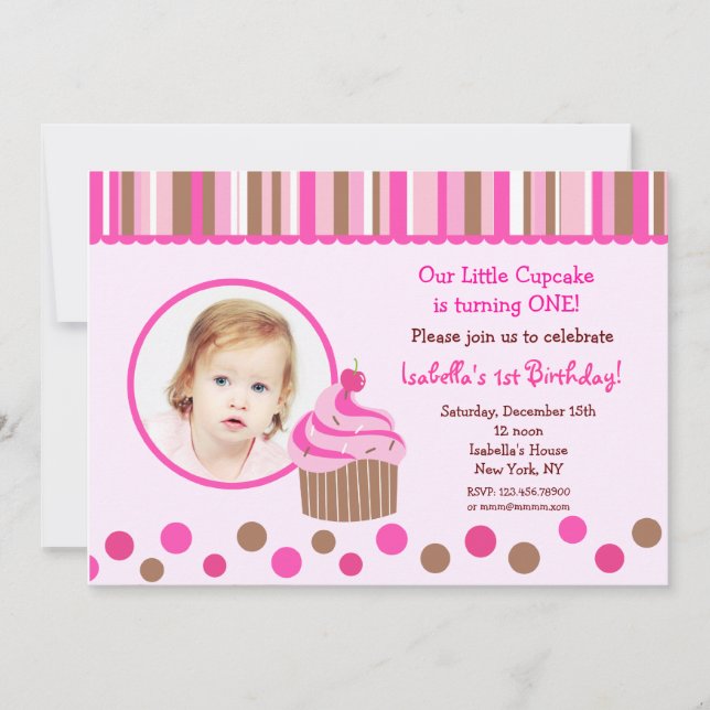 Convites de aniversário de Fotografia de Cupcake p (Frente)