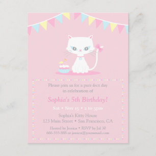 Convites de Aniversário de Gatinho Branco Fofinho