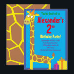 Convites de aniversário de Giraffe Animal Kid<br><div class="desc">Quem não ama uma girafa num chapéu de festa? Estes convites adoráveis são perfeitos para a rua,  segundo,  3º,  4º,  5,  6 ou festa de aniversário do seu filho! Ou,  só para qualquer evento de amantes de girafa! Também funciona excelente para um zoológico,  safari ou festa temerária animal!</div>