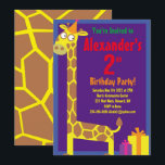 Convites de aniversário de Giraffe Animal Kid<br><div class="desc">Quem não ama uma girafa num chapéu de festa? Estes convites adoráveis são perfeitos para a rua,  segundo,  3º,  4º,  5,  6 ou festa de aniversário do seu filho! Ou,  só para qualquer evento de amantes de girafa! Também funciona excelente para um zoológico,  safari ou festa temerária animal!</div>