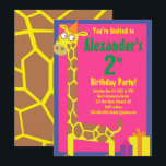 Convites de aniversário de Giraffe Animal Kid<br><div class="desc">Quem não ama uma girafa num chapéu de festa? Estes convites adoráveis são perfeitos para a rua,  segundo,  3º,  4º,  5,  6 ou festa de aniversário do seu filho! Ou,  só para qualquer evento de amantes de girafa! Também funciona excelente para um zoológico,  safari ou festa temerária animal!</div>