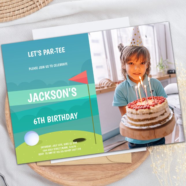 Convites de aniversário de golfe com foto (Golf Birthday Party Invitations with photo)