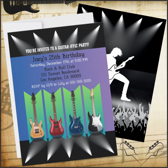 Convites de Aniversário de Guitarra Elétrica de Ro (Electric Guitar Birthday Party Invitations)