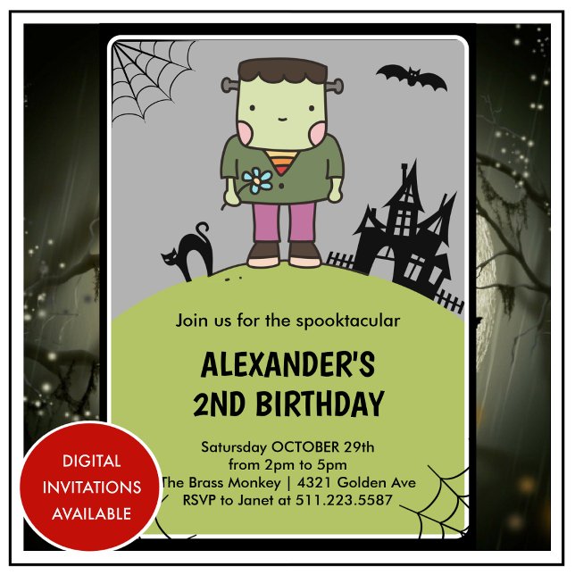 convites de aniversário de Halloween 2 anos do mon (halloween-2nd-birthday-invitations-cute-spooktacular-1)