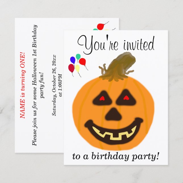Convites de Aniversário de Halloween para QUALQUER (Frente/Verso)
