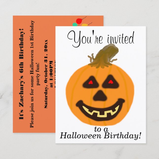 Convites de Aniversário de Halloween PERSONALIZADO (Frente/Verso)
