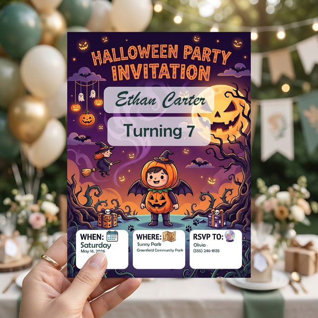 Convites de Aniversário de Halloween Personalizáve (Criador carregado)