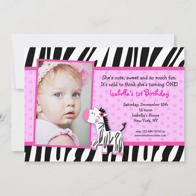 Convites de aniversário de Impressão Zebra (Frente)
