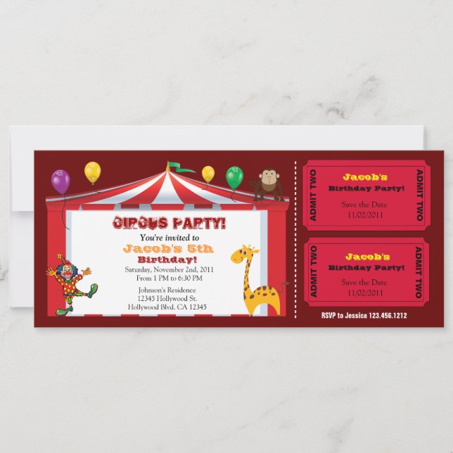 Convites de Aniversário de Ingresso de Circo Infan (Frente)