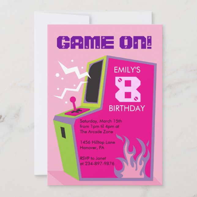 Convites de aniversário de jogos de vídeo Arcade (Frente)