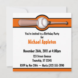 Convites de aniversário de laranja de beisebol