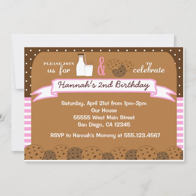 Convites de aniversário de Leite e Cookies Raparig (Frente)