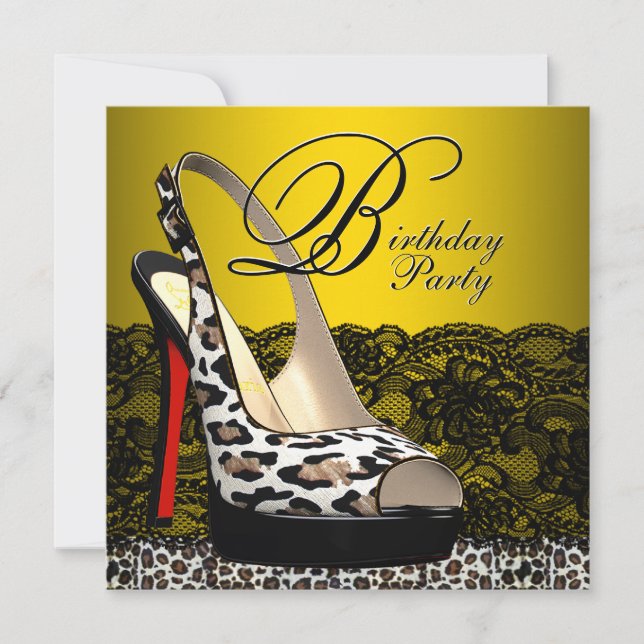 Convites de Aniversário de Leopardo Amarelo Preto (Frente)