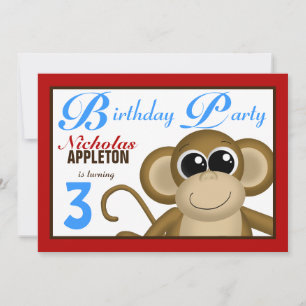 Convites de aniversário de macaco vermelho e azul