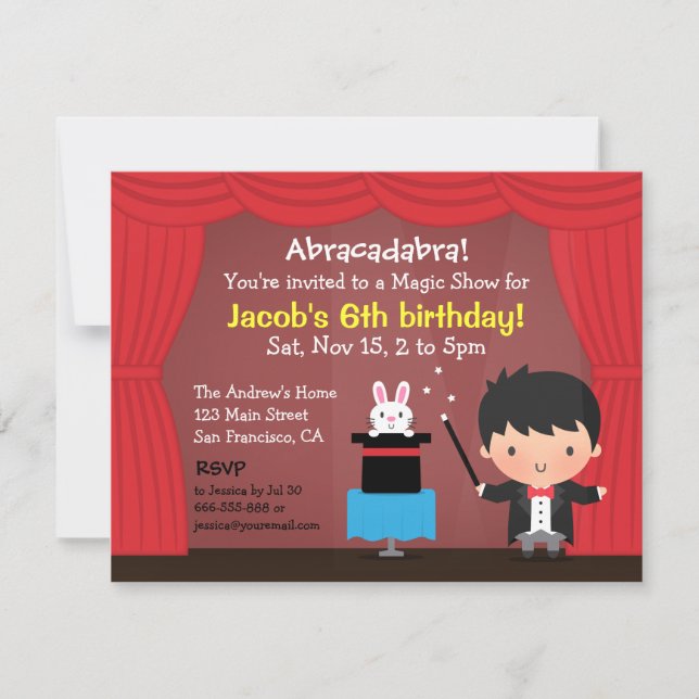 Convites de Aniversário de Magia do Menino Mágico  (Frente)